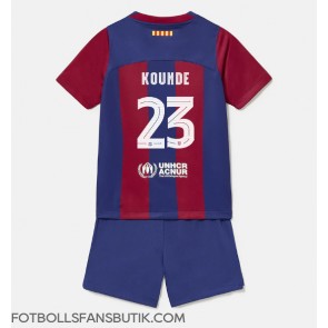 Barcelona Jules Kounde #23 Replika Hemmatröja Barn 2023-24 Kortärmad (+ Korta byxor)